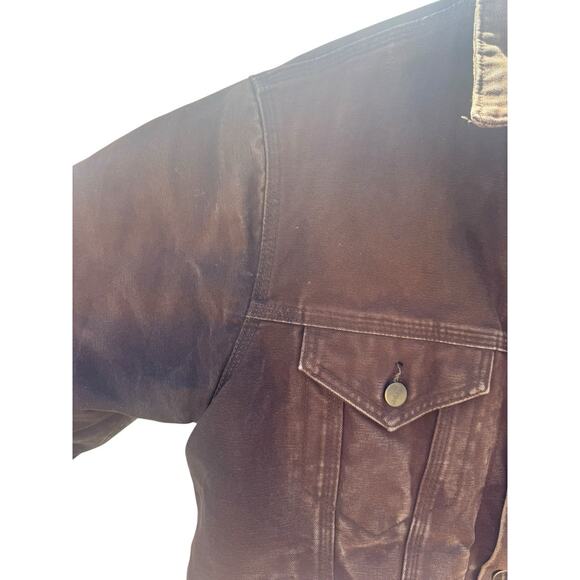 Carhartt J233 DKB Dark Brown Sherpa Lined Trucker Jacket Men’s Large Distress - Picture 4 of 16